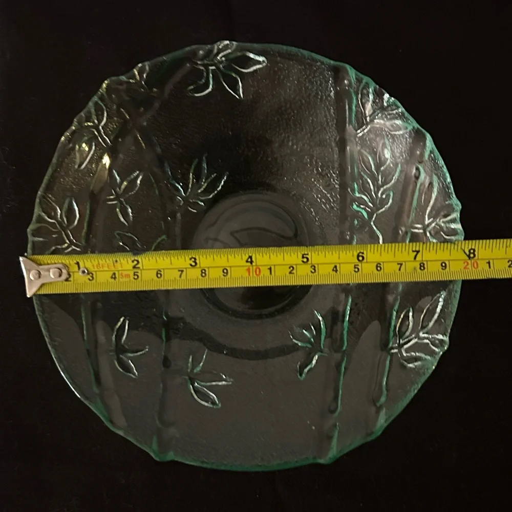 8” green glass dish bamboo (Pier 1 Imports)